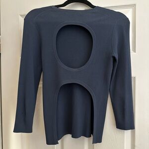 Tibi Navy Open-Back Long Sleeve Top